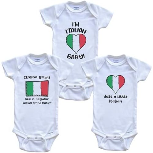Italian Baby Bodysuits Funny Italy Flag 3 Piece Gift Set