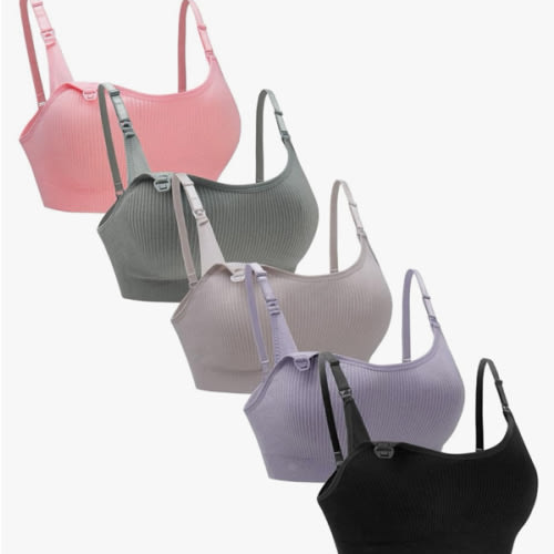 Suekaphin 5Pack Seamless Nursing Bra Women Maternity Breastfeeding Pregnancy Support Full Coverage Bralette Padded Cups