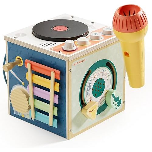 TOP BRIGHT Musical Activity Cube, Montessori Toys for 2 3 4 Year Old Toddlers, Baby DJ Table with Songs, Baby Activity Center with Bead Maze, First Birthday for Girls Boys 18 Months+