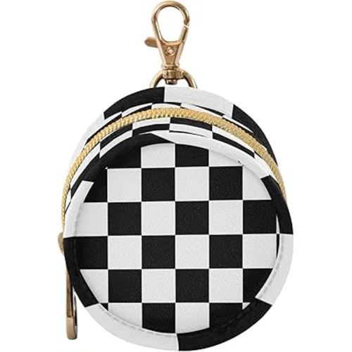 Pacifier Holder with Clip Pacifier Case for Diaper Bag Round Baby Pacifier Pouch Box Bag Portable Checkered Black and White