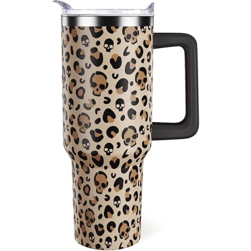 Skeleton Skull Tumbler 40oz Spooky Halloween Tumblers with Lid and Straw Leopard Cup Goth Gothic Gifts for Women Stuff Gift for Men