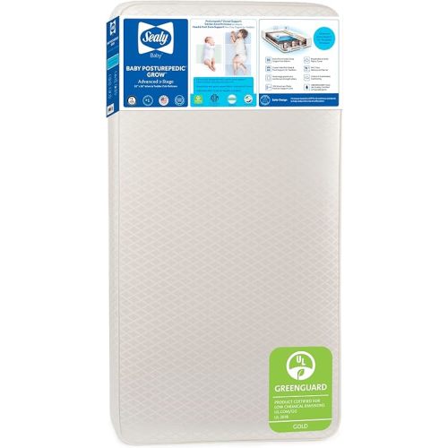 Sealy Baby Posturepedic Grow Breathable 2 Stage Waterproof Crib Mattress plus Toddler Bed Fit, Non Toxic Cotton Cover, GREENGUARD Gold Certified, Safety & Quality Tested, Made in USA, 52"X28"