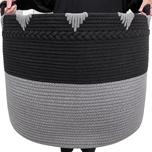 TerriTrophy XXXXLarge Cotton Rope Blanket Basket 22in x 22in x 16in Woven Laundry Hamper Laundry Baskets Storage Basket for Towel, Toys, Diaper, Laundry Basket