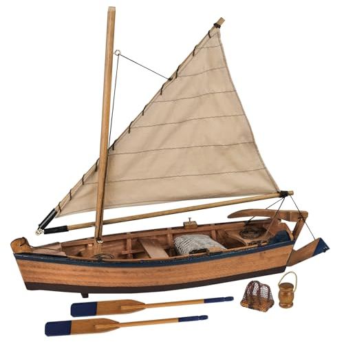 SAILINGSTORY Wooden Fishing Boat Model Rowboat Sailboat Model Nautical Beach Decor 10"