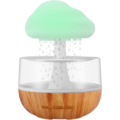 Weljoy Zen Raining Cloud Night Light Aromatherapy Essential Oil Diffuser Micro Humidifier Desk Fountain Bedside Sleeping Relaxing Mood Water Drop Sound (White) (White)