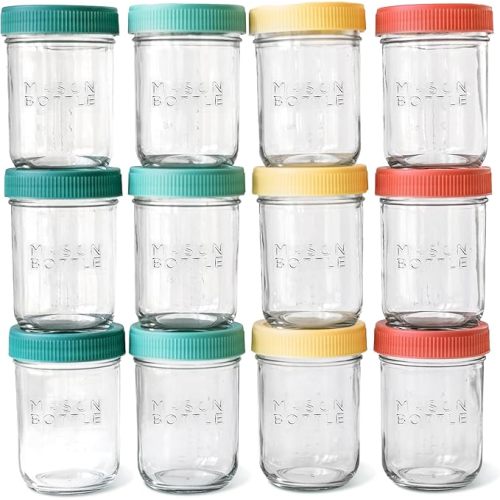 Mason Bottle 8oz Breast Milk Storage Jars (12-Pack) – Reusable Glass Baby Food Containers with Lid for Baby Formula & Breastmilk – Airtight, Stackable, Freezable