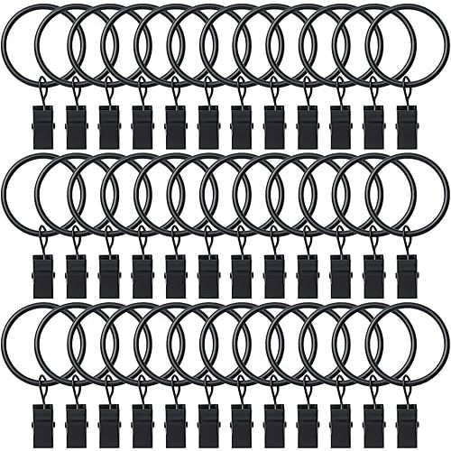 BOOMIBOO 36 Pack Curtain Rings with Clips, Drapery Clips with Rings, Hangers Drapes Rings, Drapery Rings 1.26 inch, Fits up to 1 inch Diameter Curtain Rod, for Hanging Drapes Bows Hat and So On