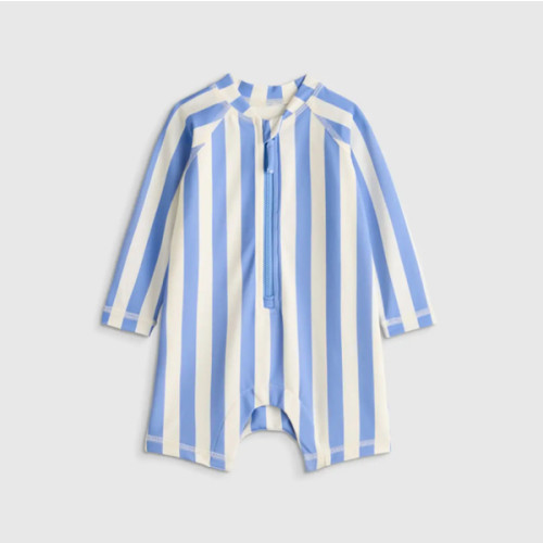 Long Sleeve Zip-Up Rash Guard One-Piece - Baby in Peri Beach Stripe
