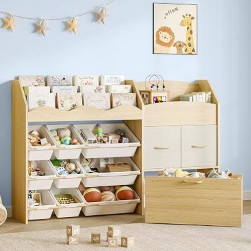 EXPERLAM Kids Toy Storage Organizer, Scalloped Shelf, 9 Bins, Toy Chest