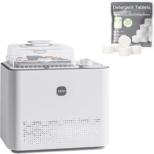 NCVI Baby Bottle Washer Sterilizer and Dryer Holds 6 Bottles & Pump Parts, Hospital-Grade Steam Sanitizer for Newborn & Multiple Feedings, Large Clean Machine for Busy Moms, Fast 19/49min Wash Cycles