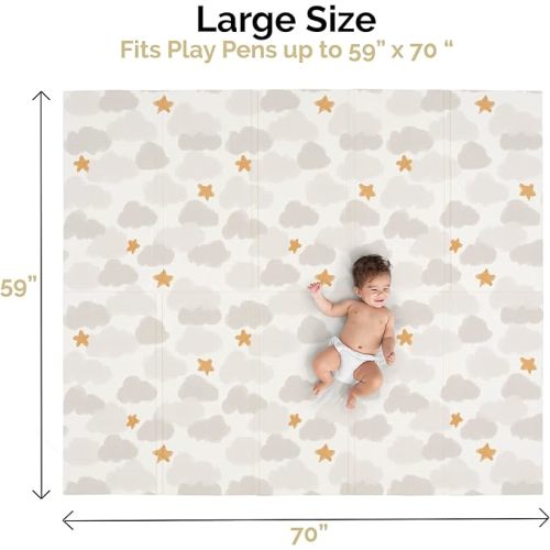 JumpOff Jo Foldable Foam Play Mat – Large Waterproof Baby & Toddler Activity Floor Mat, Double-Sided 70 x 59 Inch Play Surface