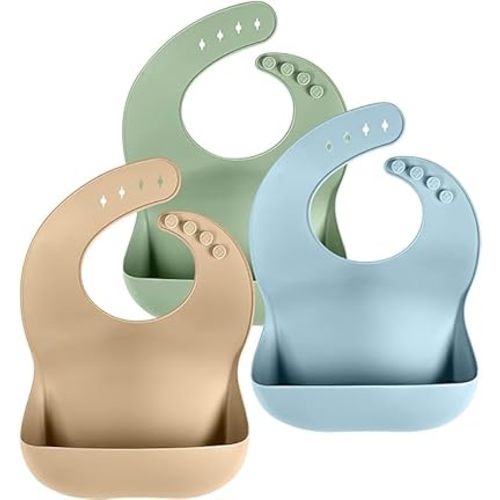 Cuddle Campus Set of 3 Silicone Bibs for Babies & Toddlers,Soft Adjustable Bibs with Pocket Food Catcher for Baby Girl,Boy