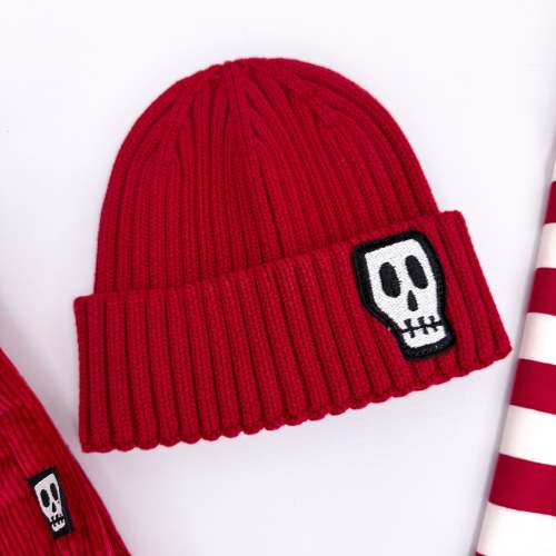 Kids Knitted Cotton Beanie with Skull Logo - Not So Basic Basics – Skeletots