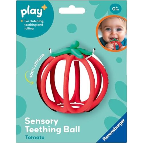 Ravensburger Play+ Sensory Teething Ball - Tomato - Gentle Teething Relief - Easy-to-Grasp Design - Engages Fine Motor Skills