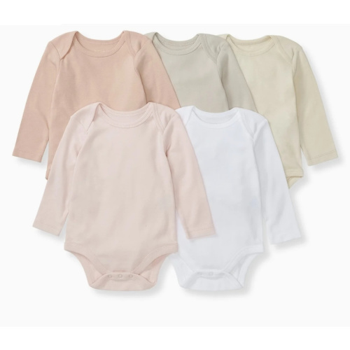 Solid Organic Cotton Long Sleeve Baby Bodysuits 5 Pack - Pink Sand