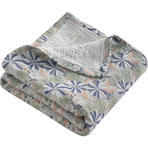 NTBAY Muslin Baby Swaddle Blanket, 2-Layer, 30x40 Lightweight Receiving Blanket for Newborns and Infants, Crib Stroller Travel Use, Retro Floral Botanical