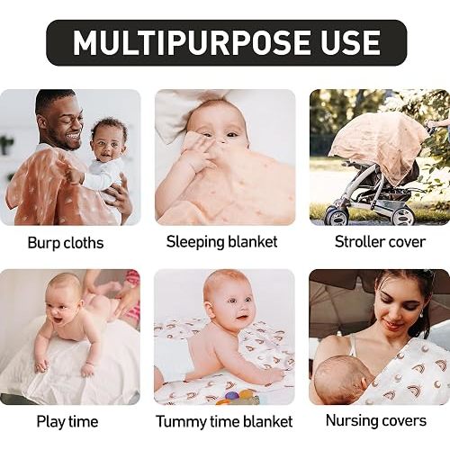 GLLQUEN BABY Receiving Blanket Boy Cotton Muslin Swaddle Blankets Girl Newborn Squares Breathable & Soft Thin Baby Blankets Cloths Double Absorbent Infant Swaddling Wrap - 6 Pack (Sun)