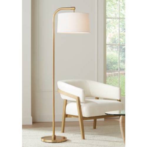 Possini Euro Serra 64" Warm Gold Chairside Arc Offset Arm Floor Lamp
