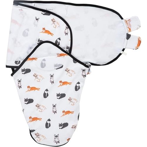 LollyBanks 100% Organic Cotton Sleep Sack Swaddle for Baby Boys, Infant Swaddles 0-3 Months with Easy Zipper, Cozy and Lightweight Nursery Swaddling Blanket, Newborn Essentials (Cat Print)