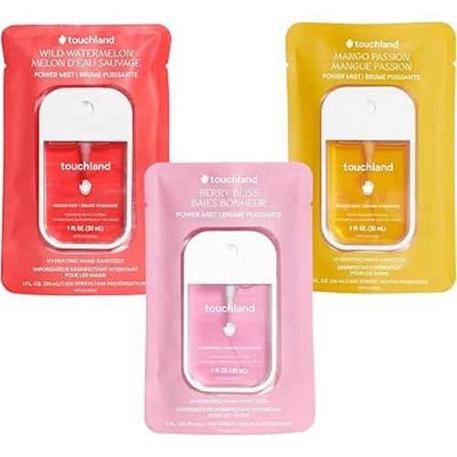 Touchland Power Mist Hydrating Hand Sanitizer Spray, FRUITY Trio Set (Wild Watermelon, Berry Bliss, Mango Passion), 1 FL. OZ. Travel Size (Set of 3)