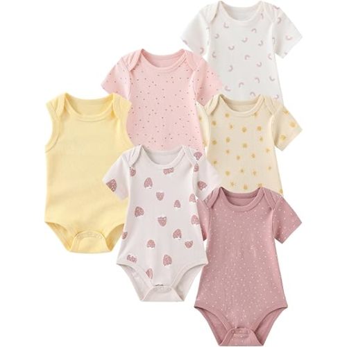 6Pcs Unisex Baby Boy One-Piece Rompers Infant Girl Bodysuits Set