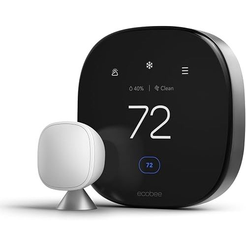 ecobee Smart Thermostat Premium with Smart Sensor and Air Quality Monitor - Programmable Wifi Thermostat - Works with Siri, Alexa, Google Assistant, Black