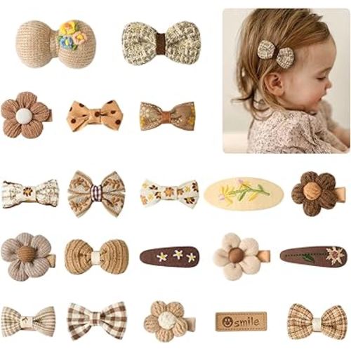 Baby Girl Hair Clips Set 20Pcs Tiny 2" Toddler Hair Bows Fully Covered Barrettes Clips for Babies Kids Small Hair Accessories