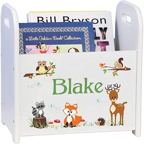 My Bambino Personalized Child's White Book Caddy Magazine Rack | Baby Shower & Nursery Gift (Woodland Animals)