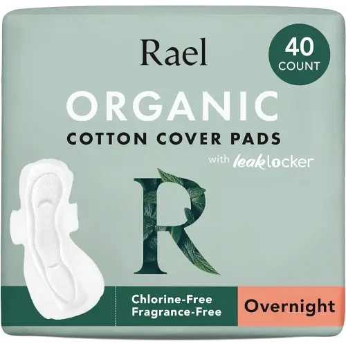 Rael Pads for Women, Organic Cotton Cover - Period Pads with Wings, Feminine Care, Sanitary Napkins, Heavy Absorbency, Unscented, Ultra Thin (Overnight, 40 Count)