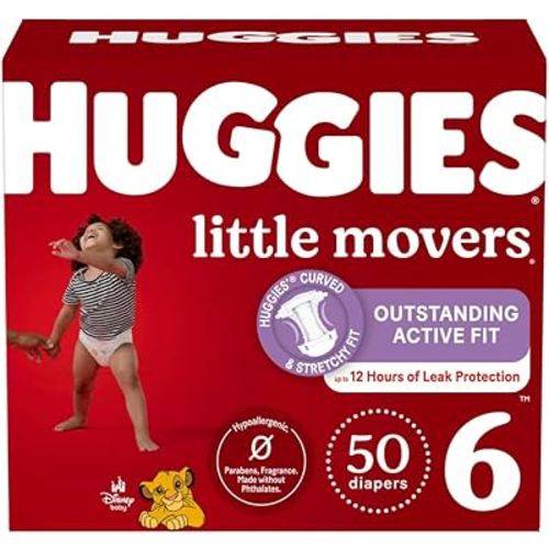 Huggies Size 6 Diapers, Little Movers Baby Diapers, Size 6 (35+ lbs), 50 Count (2 packs of 25), Packaging May Vary