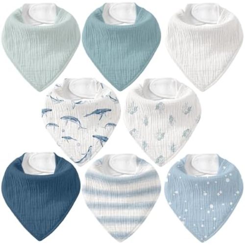 8 Pack Muslin Baby Bandana Bibs for Drooling and Teething
