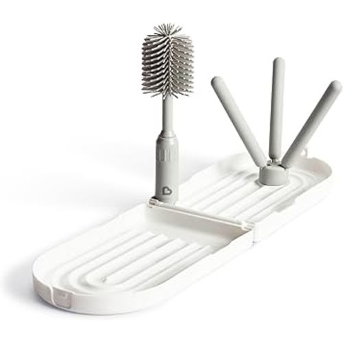 Munchkin® Travel Baby Bottle Drying Rack with Silicone Bottle Brush - Compact and Foldable, Fits Easily in Diaper Bags for On-The-Go Use