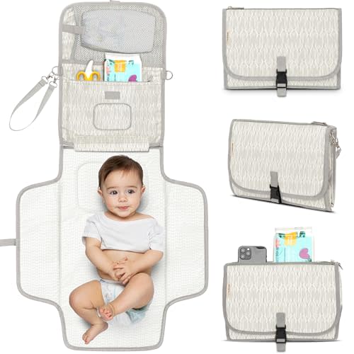 KeaBabies Portable Diaper Changing Pad - Large Waterproof Baby Changing Mat, Compact Travel Diaper Clutch, Functional Pockets Fit Newborn Essentials, Wipeable & Padded Baby Changer (Prism)
