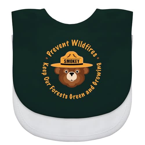 Smokey Bear Baby Bibs 2-Pack - Premium Quality, Educational, and Fun Activity for Kids and Families - Great Gift Idea for Holidays, Birthdays, and Everyday Playtime – Soft Silicone Baby Bib with Team