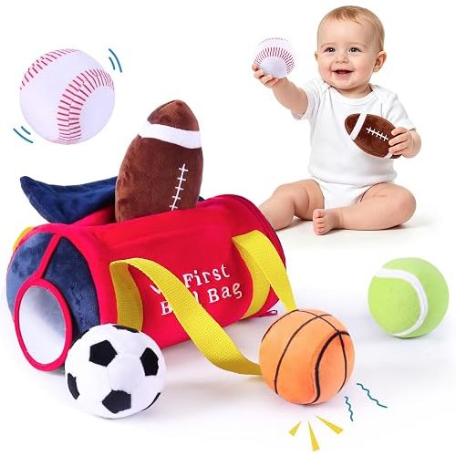 My First Sports Bag, 5 Sensory Balls & Mirror, Baby Toys 0 12 months