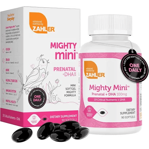 Zahler Mighty Mini Prenatal Vitamin with DHA & Folate - Certified Kosher - All Natural Prenatal Vitamins - Multivitamin for Pregnant Women - 19 Prenatal Vitamins Including Folic Acid (90 Softgels)