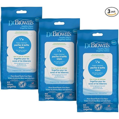 Dr. Brown's Healthy Wipes Pacifier and Bottle Wipes 40-Count, 3 Pack