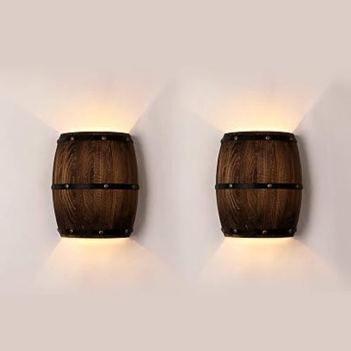 Antique 2 Pack Wood Wine Barrel Wall Sconce Light Fixture