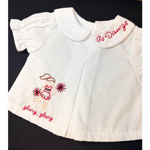 Hand Embroidered Baby Girl Toddler Girl Peter Pan Collar Diaper Shirt: Georgia Bulldogs Glory glory cheerleader Pom poms Go Dawgs Red black