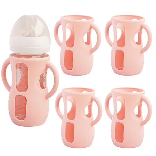 4 Pack Silicone Sleeves for Avent Natural Glass Baby Bottles, Anti Breakage Bottle Holder, Compatible with Philips Avent Glass Natural Baby Bottles (4 Pink, 8 OZ)