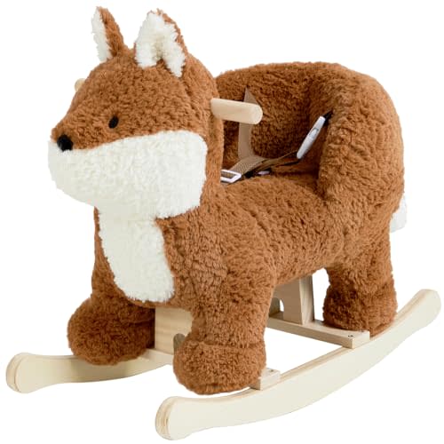 labebe - Baby Rocking Horse, Brownish Red Fox Rocking Horse with Seat Belt, Plush Animal Rocker for Kids, Stuffed Rocker Toy for Children 6M-3 Years Old Girl&Boy