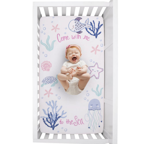 Sunside Sails NoJo Mermaid Lagoon "Come with me to the Sea" 100% Cotton Photo Op Fitted Crib Sheet | Wayfair