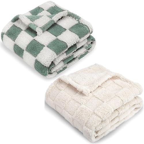 HOMRITAR 2 Pack Checkered Baby Blanket for Boys and 3D Gingham Fleece Baby Blanket for Girls Boys Chessboard Grid Warmer Bed Blanket for Toddlers 30 x 40 Inches