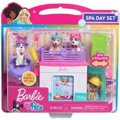 Barbie Pets Spa Day Playset, 8 Piece Connectible Playset with Pet Figures and Accessories, Kids Toys for Ages 3 Up by Just Play