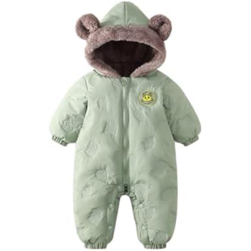 JiAmy Baby Snowsuit Newbron Hooded Winter Outfit Clothes Infant Warm Bear Onesie Zipper Coat Jumpsuit Romper