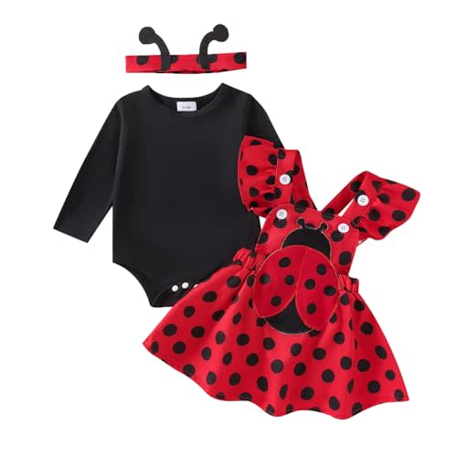 Newborn Baby Girl Halloween Outfit Long Sleeve Romper Onesie Suspender Skirt Headband Cute Fall Winter Clothes 3Pcs