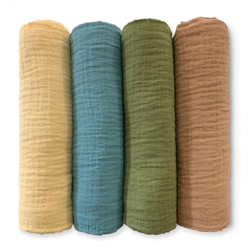 SwaddleDesigns Cotton Muslin Swaddle Blankets for Babies, Set of 4, Neutral Receiving Blankets for Newborn, Baby Registry & Gift, 46x46 inches, Patagonia