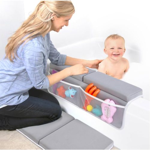 beiens Bath Kneeler and Elbow Rest Pad Set - 1.5'' Comfortable Baby Bath Kneeler Pads, Thick Quick Dry Kneeling Pad Support for Knee& Arm, Large Bathtub Mat with Toy Organizer for Happy Baby Bath Time