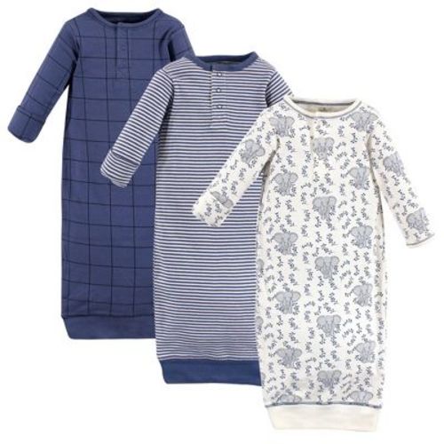 Touched by Nature Baby Boys Organic Cotton Henley Long-Sleeve Gowns 3pk, Elephant, 0-6 Months