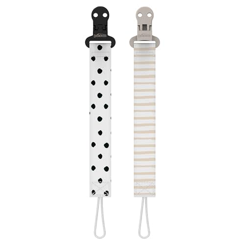 Dr. Brown's Pacifier Clips, Universal Fit Fabric Strap for Pacifiers, Dots and Stripes, BPA-Free, 0-18 Months, 2-Pack